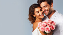Romantic Couple Holding Roses Bouquet - Ai Generative