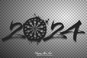 Wall Mural - Happy New Year 2024 and dartboard