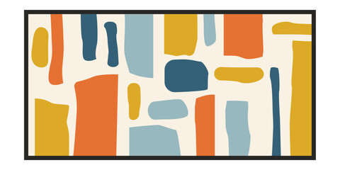 Aufkleber - Original Abstract Wall Art. Mid-Century Modern Print Picture. Orange Yellow Light Blue Colours.