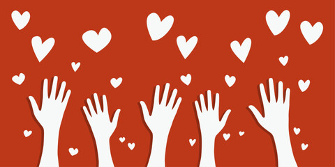 Leinwandbilder - Banner with hands up. Papercut volunteers community hands and hearts.
