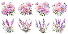 Watercolor Pink Daisies And Pink Lavender Flowers Artificial Intelligence Generative