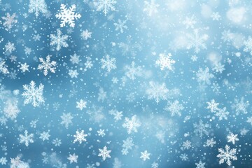 Poster - Falling snowflakes on a serene blue background. Perfect for winter-themed designs and holiday projects