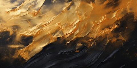 Poster - A close up view of a painting featuring a combination of gold and black colors. This image can be used in various creative projects