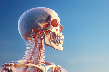 Poster - A skeleton with a heart in the middle of its head. Suitable for Halloween-themed designs and medical illustrations
