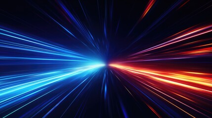 Poster - Blue and red light streaks illuminating a black background. Ideal for use in abstract designs or futuristic concepts