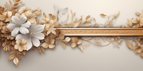 Poster - A gold frame adorned with beautiful flowers and leaves. Perfect for adding an elegant touch to any design or project