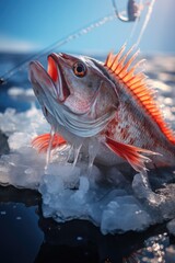 Aufkleber - A fish sitting on a bed of ice. Perfect for winter themes and aquatic concepts