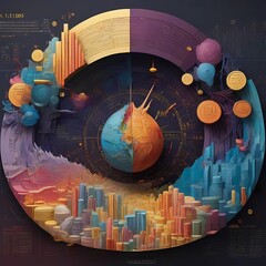 The concept of interest rates and dividends - a fundamental aspect of finance. With a stunning illustration, a neatly drawn financial interest rate growth chart in bright colours, graphically represen