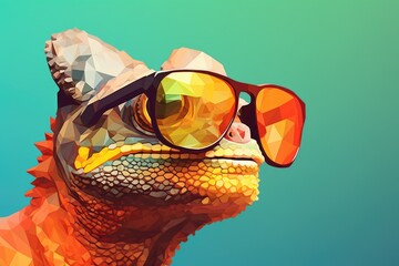 Aufkleber - Close up shot of a lizard wearing sunglasses. Perfect for summer-themed designs and tropical concepts