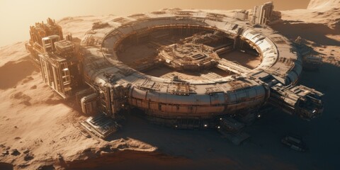 Aufkleber - A futuristic space station located in the desert. This image can be used for science fiction or futuristic themed projects