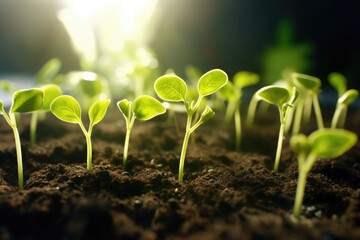 Poster - A close-up view of a bunch of small plants. This image can be used to showcase the beauty of nature or to illustrate concepts related to growth and rejuvenation