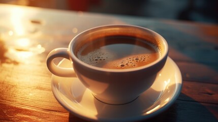 Poster - A cup of coffee sitting on top of a saucer. Perfect for cafes, coffee shops, and cozy home decor