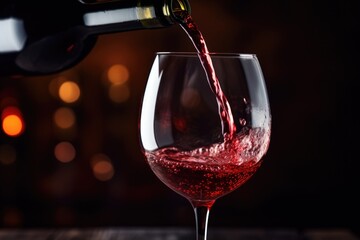 Aufkleber - Red wine being poured into a wine glass. Ideal for wine enthusiasts and promotional materials for wineries and restaurants