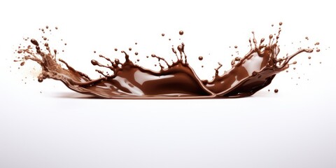 Poster - A vibrant splash of chocolate on a clean white surface. Perfect for food photography or dessert recipes