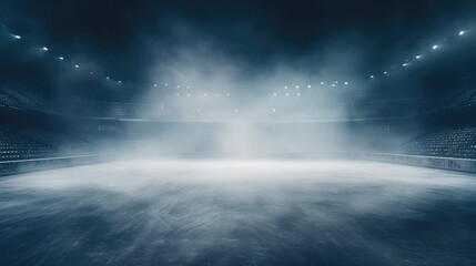 Aufkleber - An image of an empty stadium with smoke billowing out of the stands. This picture can be used to depict a deserted or abandoned sports venue or to symbolize the aftermath of a fire or disaster