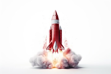Aufkleber - A red rocket launching into the sky, leaving behind a trail of smoke. Perfect for space exploration or futuristic concepts