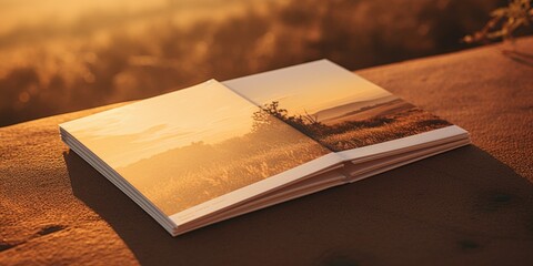Poster - An open book sitting on top of a table. Suitable for educational or literary themes