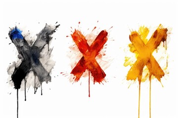 Aufkleber - A vibrant display of three different colors of paint splattered on a clean white background. Perfect for adding a pop of color to any project or design
