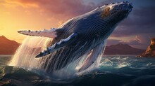 A Magnificent Humpback Whale Breaching The Surface Of The Ocean, Capturing The Awe-inspiring Scale And Grace Of These Marine Giants