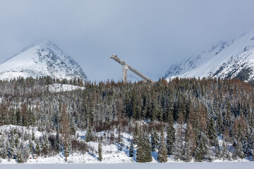 Poster - Strbske pleso picturesque mountain lake, top winter tourist destination in the High Tatras, Slovakia