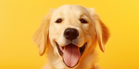 Canvas Print - Close up of a dog on a yellow background. Suitable for various projects