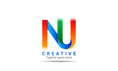 Wall Mural - Creative NU initial colorful logo design and template. Professional NU letter logo design brand identity