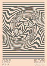 Geometrical Poster Design With Optical Illusion Effect.  Modern Psychedelic Cover Page Collection. Brown Wave Lines Background. Fluid Stripes Art. Swiss Design. Vector Illustration For PLacard.