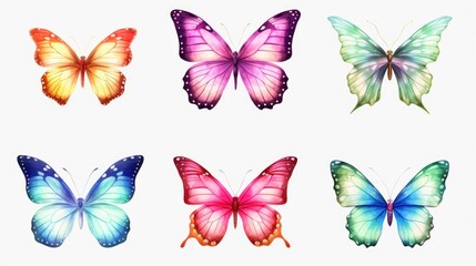 Aufkleber - A set of six colorful butterflies on a white background. Perfect for nature-themed designs and decorations