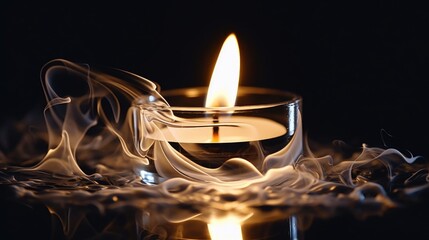 Aufkleber - A lit candle in a glass bowl on a table. Perfect for creating a cozy and warm atmosphere. Ideal for home decor or relaxation-themed projects