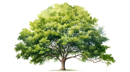 Poster - A beautiful watercolor painting of a tree with vibrant green leaves. Perfect for adding a touch of nature and tranquility to any space