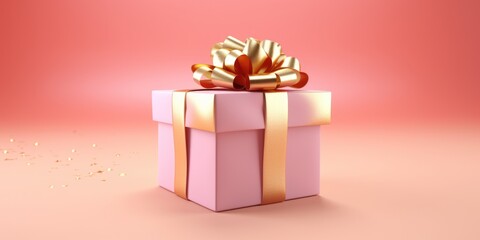 Poster - A pink gift box with a beautifully tied gold bow. Perfect for any special occasion or celebration