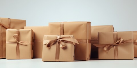 Wall Mural - Group of brown wrapped presents with a brown ribbon. Can be used for various occasions and celebrations