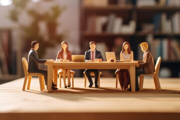 Poster - A group of individuals sitting around a table, each working on their laptops. Perfect for illustrating teamwork and collaboration in a modern office setting