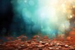 Blurred background with bokeh lights and gold coins. Abstract background representing 