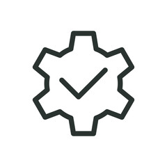 Poster - CRM settings isolated icon, gear with check mark vector icon with editable stroke