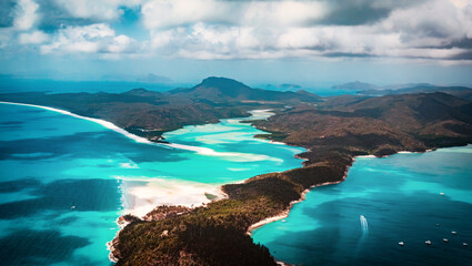 Wall Mural - The aerial view of the Whitsunday Island National Park from scenic helicopter