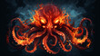 Abstract illustration of a burning octopus in flames