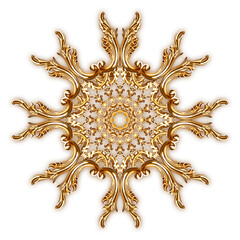 Wall Mural - 3d rendering beautiful golden relief isolated on white. luxury carving decoration of architecture. c