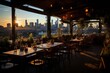 Rooftop bar with panoramic views of the city skyline during the evening, Generative AI