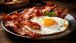 fried eggs, bacon and vegetable