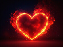 Red Fire Heart Shaped Glowing Neon Background