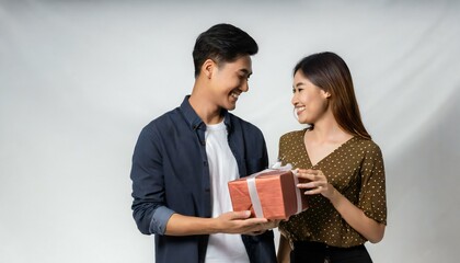 Wall Mural - couple holding gift