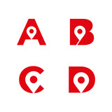 Fototapeta Kuchnia - Letter A B C D logo with location icon. A B C D pointer logo template, gps logo initials