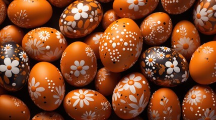 Wall Mural - Lots of vibrant Easter eggs with floral pattern. Festive background.