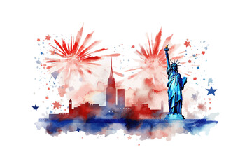 USA flag with fireworks on white background. Vector illustration design.