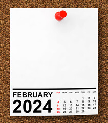 Poster - Calendar February 2024 on Blank Note Paper. 3d Rendering
