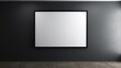 © AlfredoGiordano - horizontal view of an empty frame hanging on the wall with a dark background AI generated