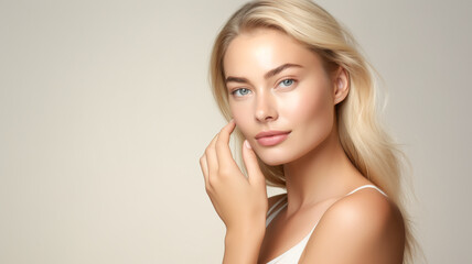 portrait beautiful young blonde woman with clean fresh skin. model with healthy skin, close up portr