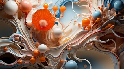 Wall Mural - A vibrant and whimsical fractal art creation, showcasing a close-up of a swirling, cartoon-like liquid in an explosion of color
