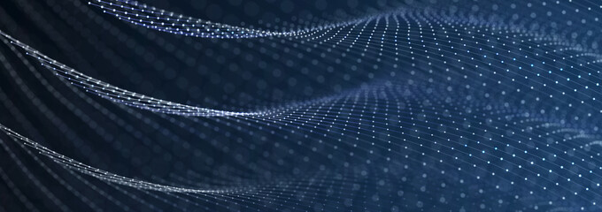 Leinwandbilder - Beautiful curved wave on a dark background. Digital technology background. Concept of network. 3D